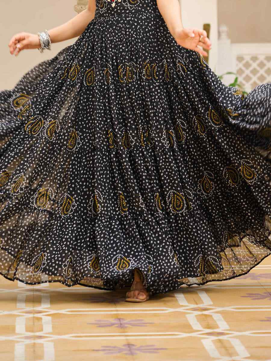 Black Georgette Embroidered Festival Casual Gown