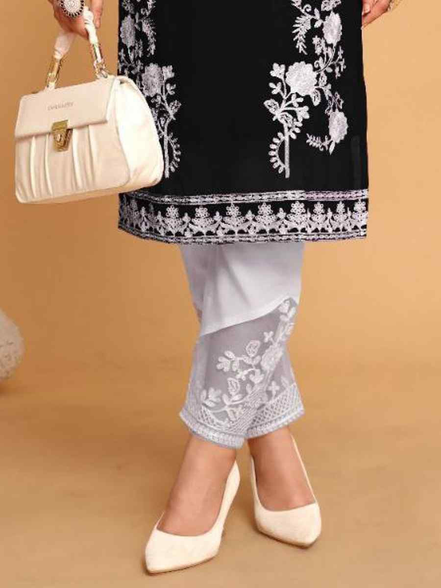 Black Georgette Embroidered Festival Casual Kurti