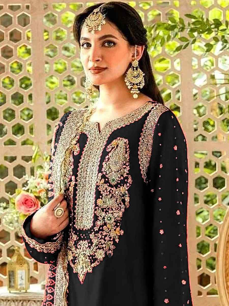 Black Georgette Embroidered Festival Casual Pant Salwar Kameez