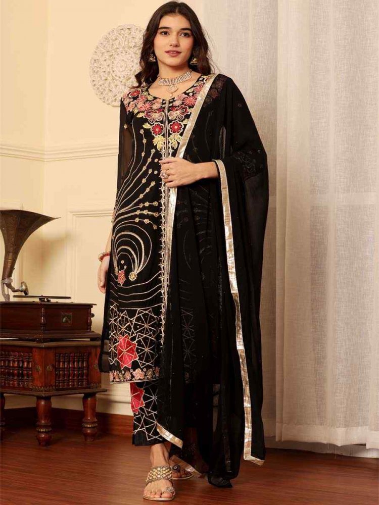 Black Georgette Embroidered Festival Casual Pant Salwar Kameez