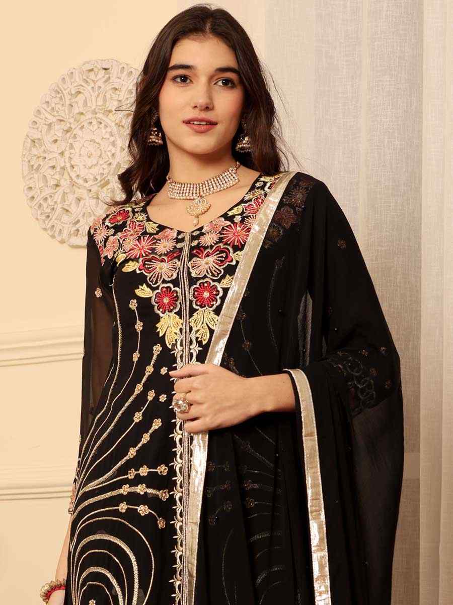 Black Georgette Embroidered Festival Casual Pant Salwar Kameez