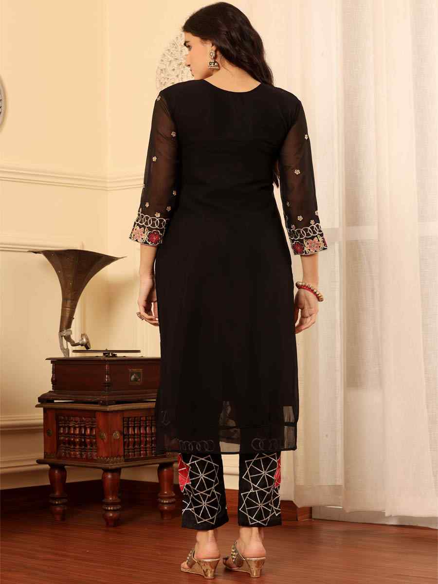 Black Georgette Embroidered Festival Casual Pant Salwar Kameez