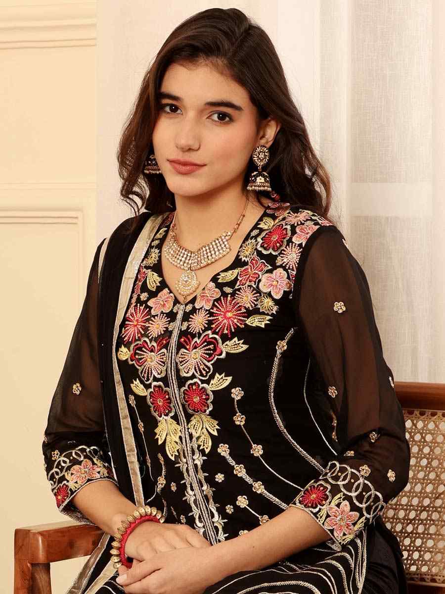 Black Georgette Embroidered Festival Casual Pant Salwar Kameez