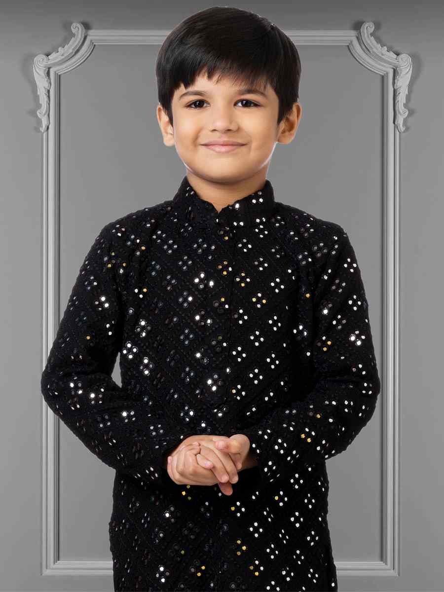 Black Georgette Embroidered Festival Kurta Pyjama Boys Wear