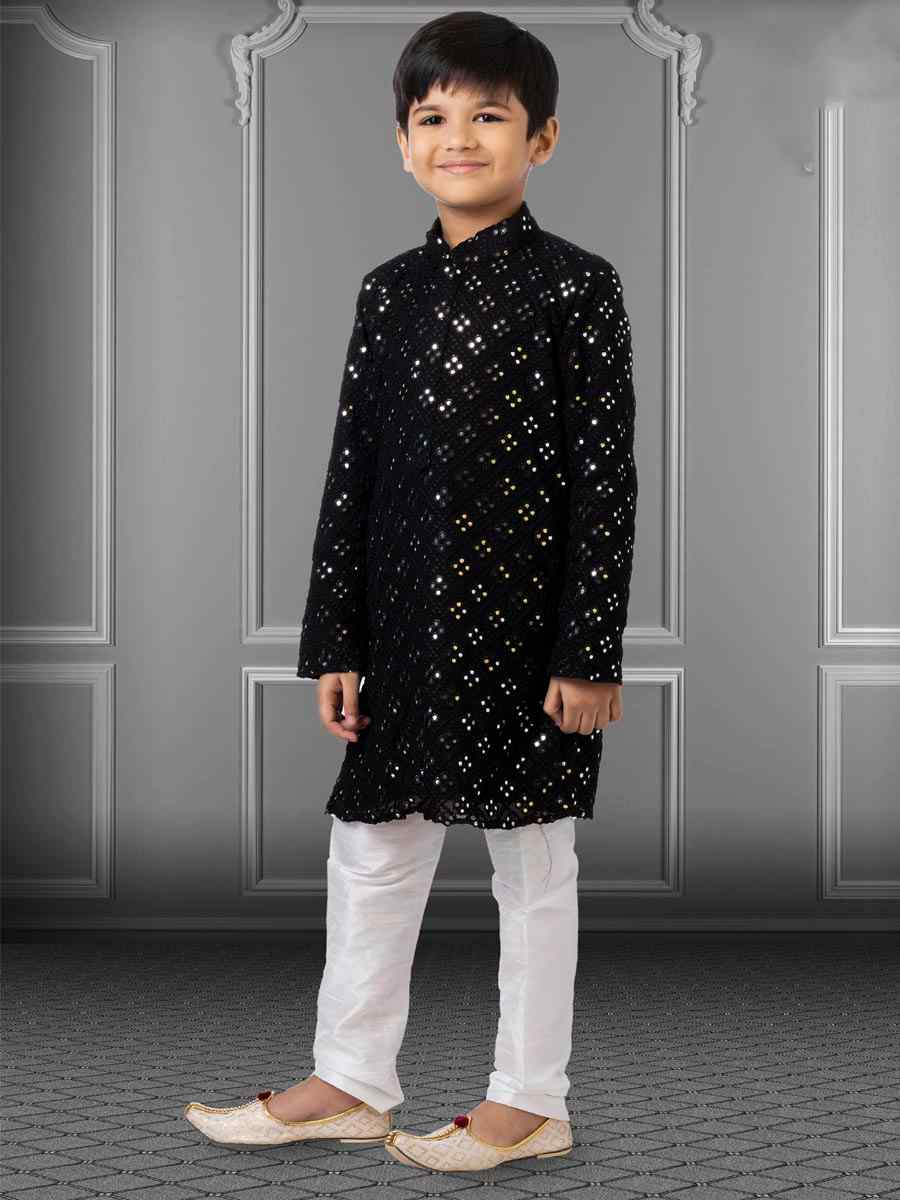 Black Georgette Embroidered Festival Kurta Pyjama Boys Wear