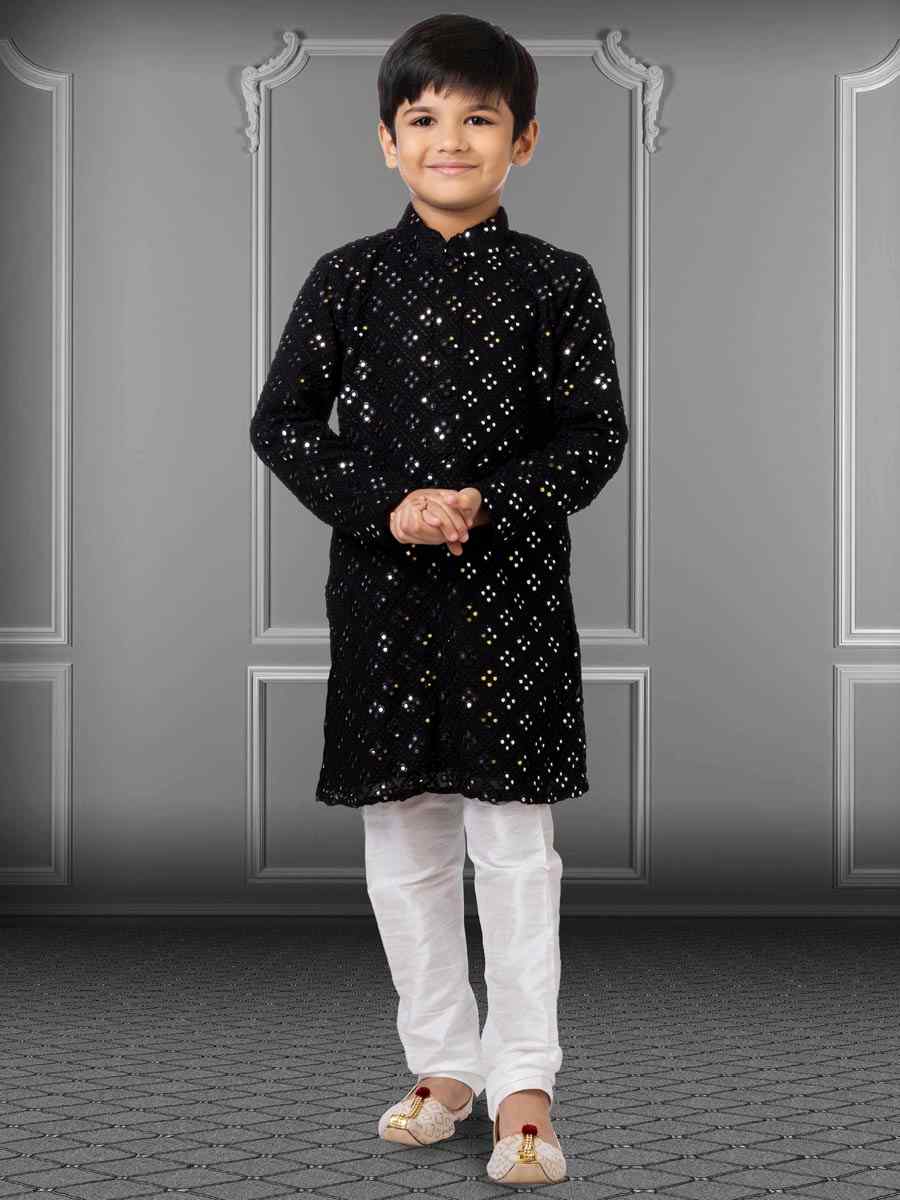 Black Georgette Embroidered Festival Kurta Pyjama Boys Wear