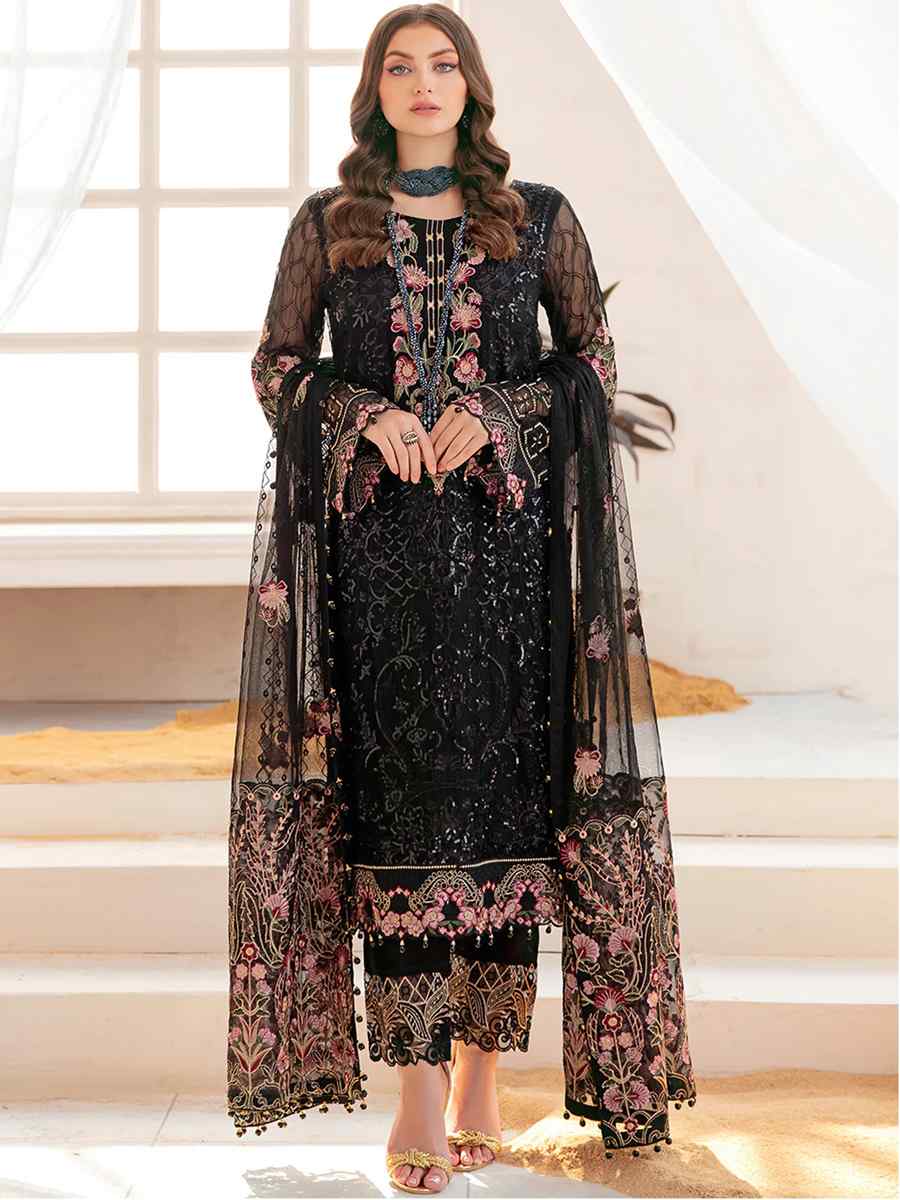Black Georgette Embroidered Festival Party Pant Salwar Kameez
