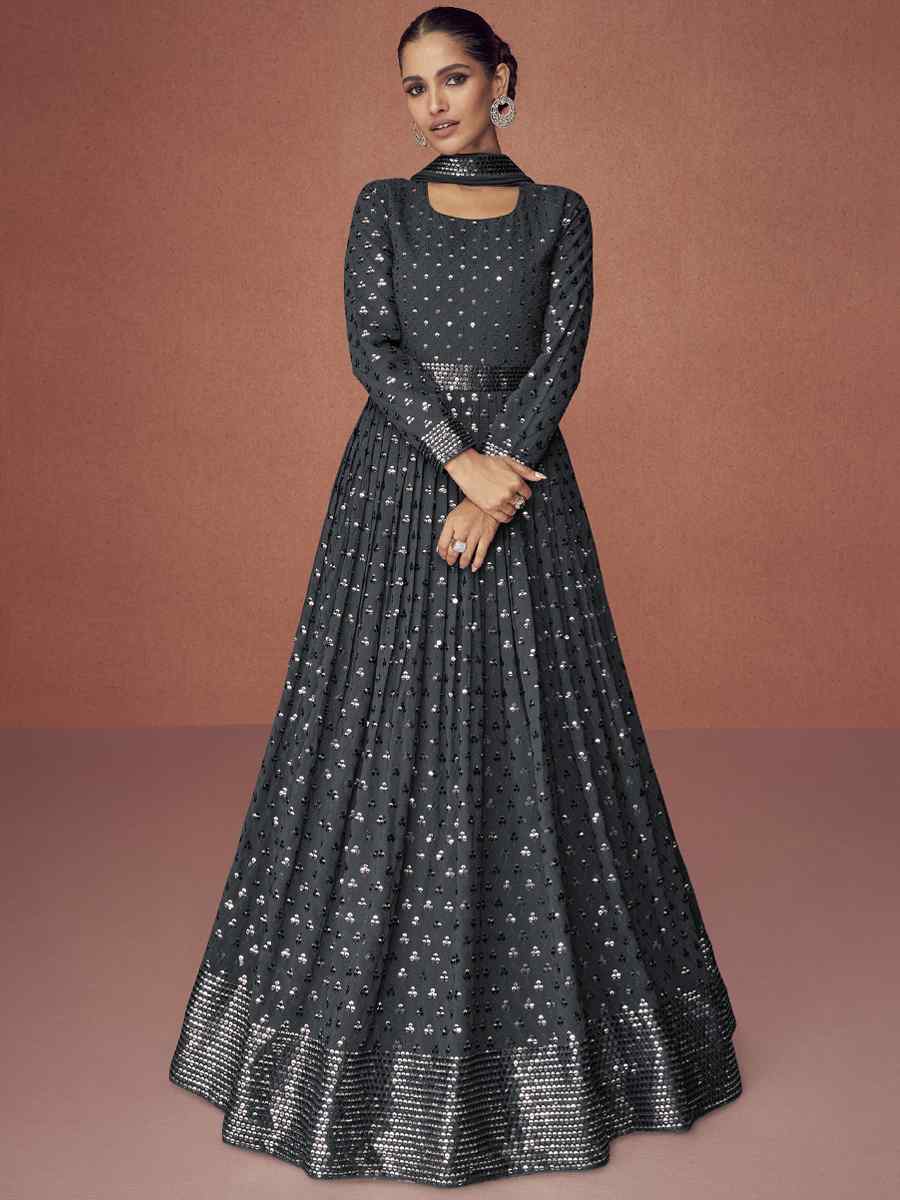 Black Georgette Embroidered Festival Wedding Anarkali Salwar Kameez