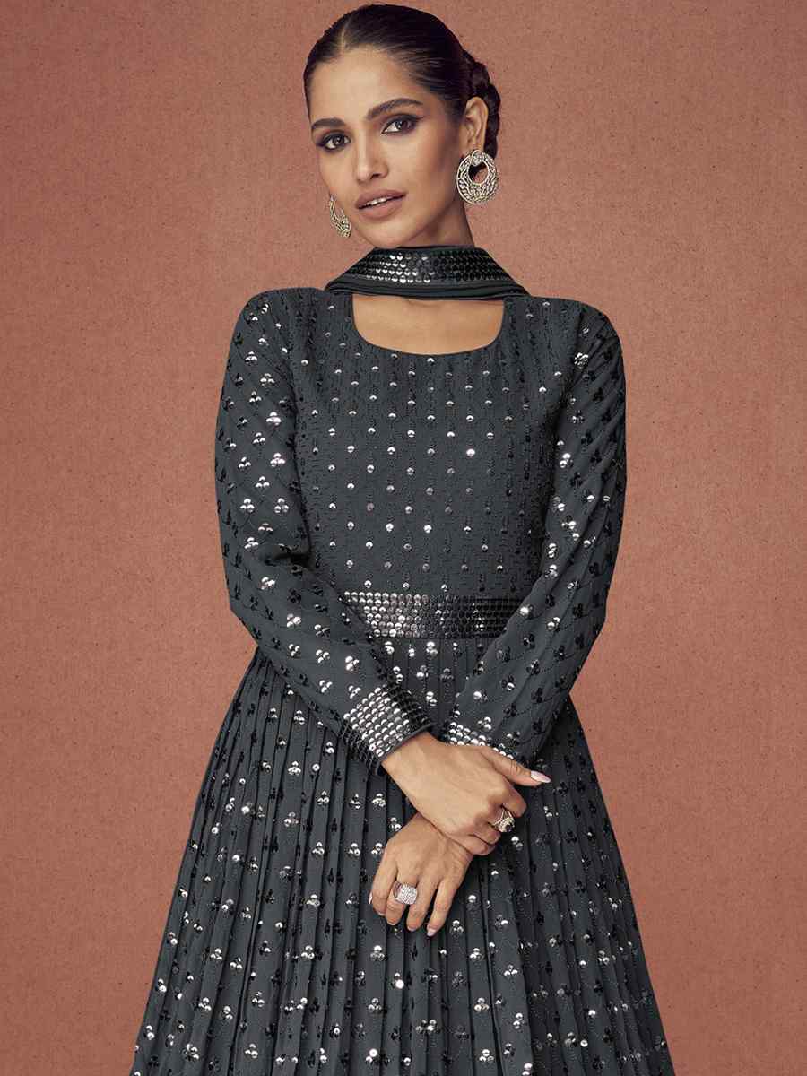 Black Georgette Embroidered Festival Wedding Anarkali Salwar Kameez