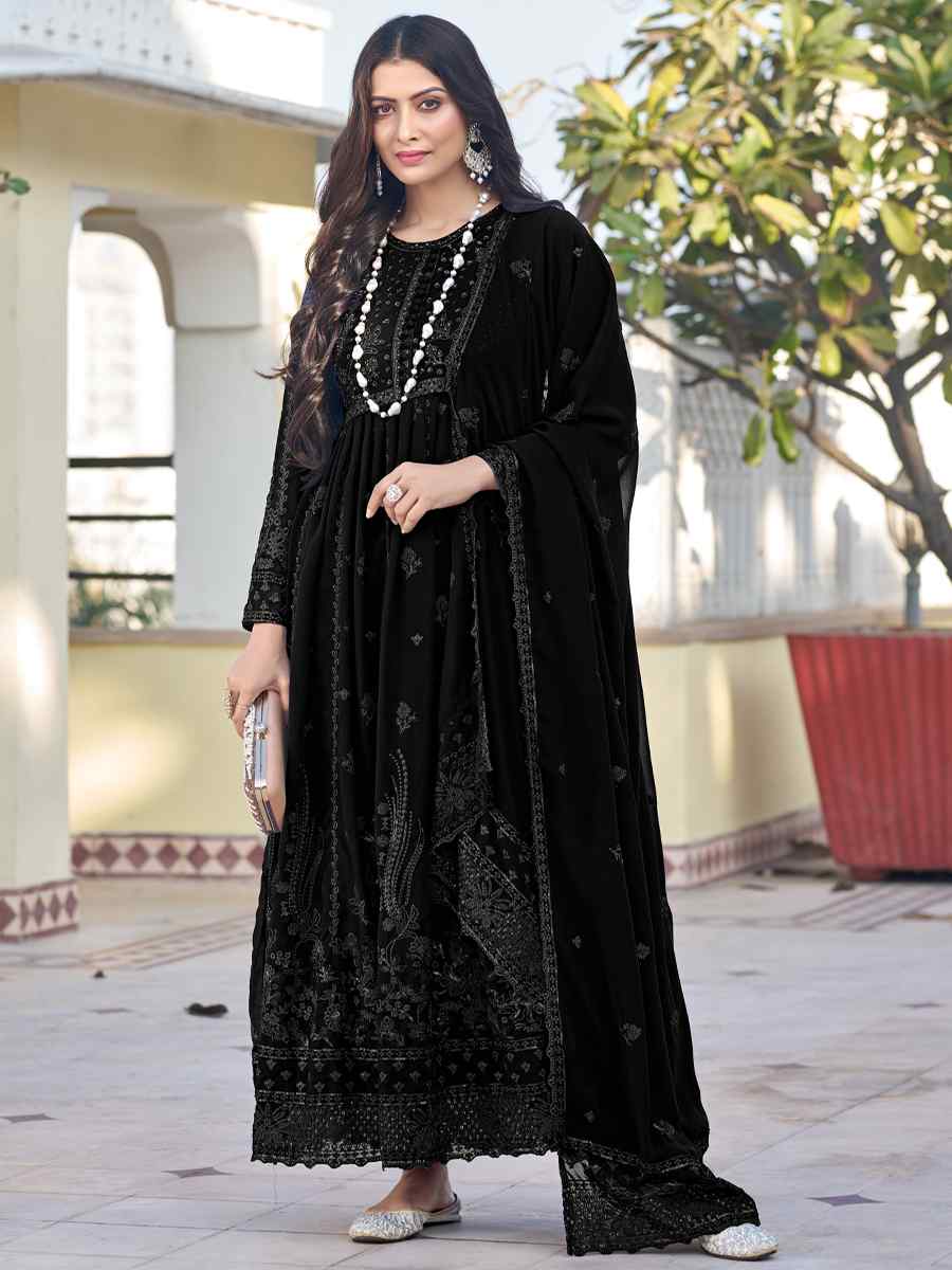 Black Georgette Embroidered Festival Wedding Anarkali Salwar Kameez