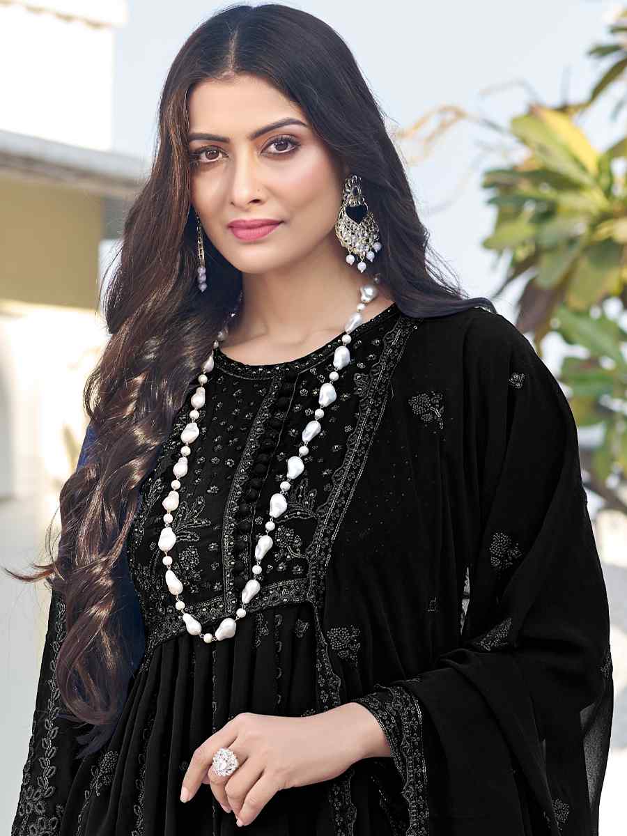 Black Georgette Embroidered Festival Wedding Anarkali Salwar Kameez