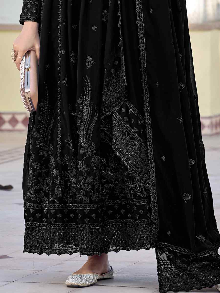 Black Georgette Embroidered Festival Wedding Anarkali Salwar Kameez