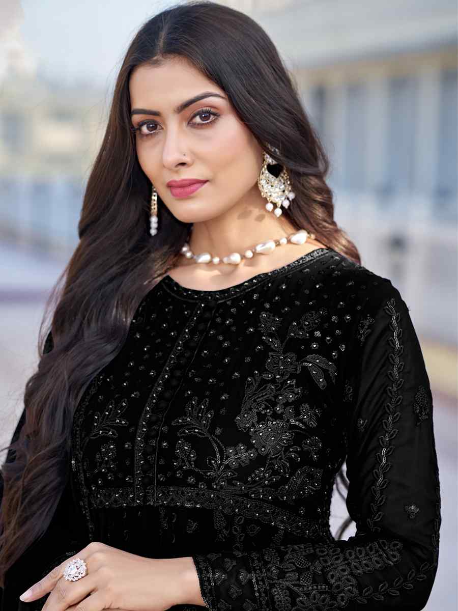 Black Georgette Embroidered Festival Wedding Anarkali Salwar Kameez