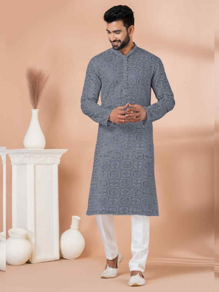 Black Georgette Embroidered Festival Wedding Kurta