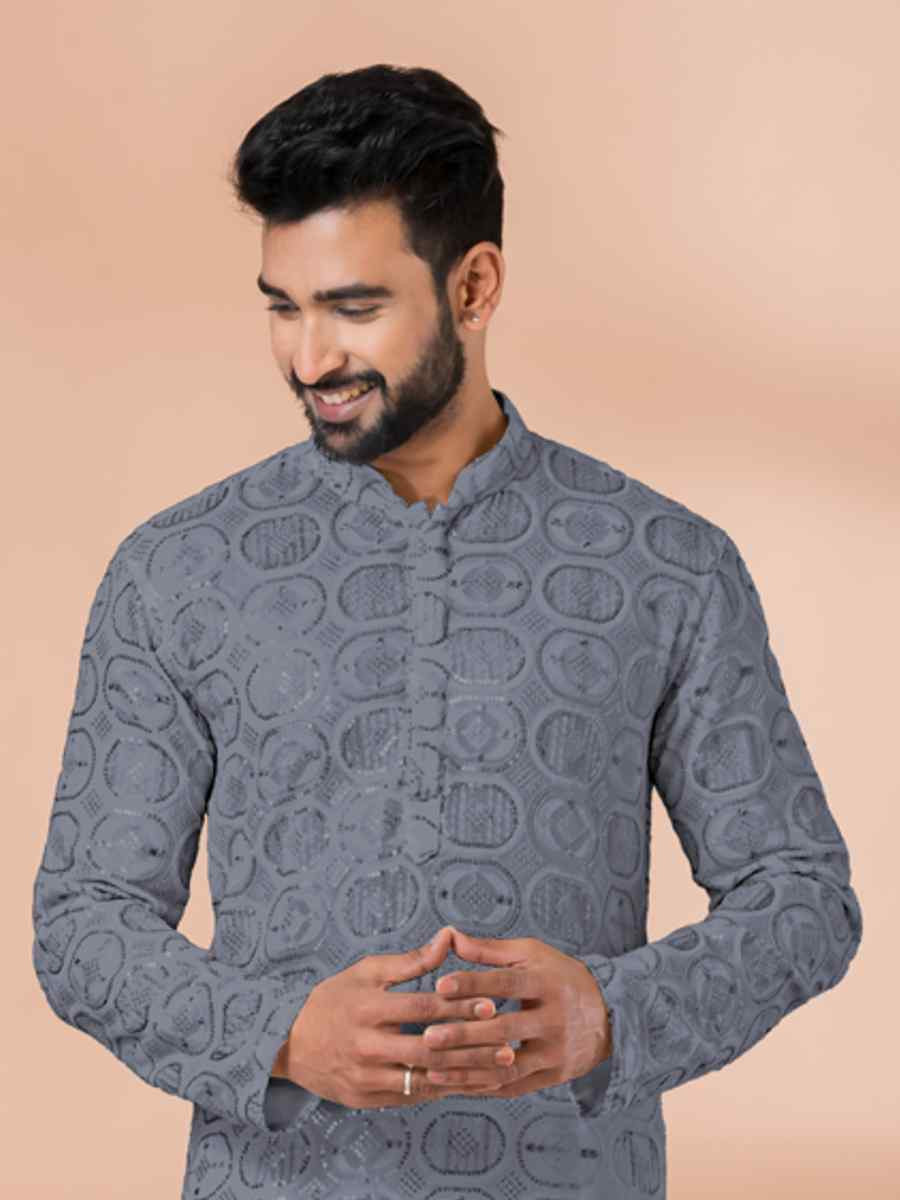 Black Georgette Embroidered Festival Wedding Kurta