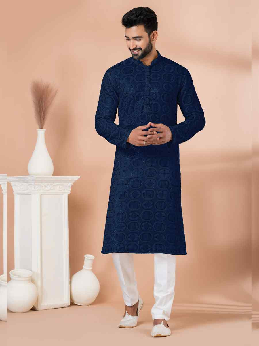 Black Georgette Embroidered Festival Wedding Kurta