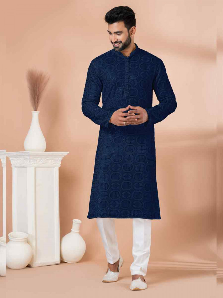 Black Georgette Embroidered Festival Wedding Kurta