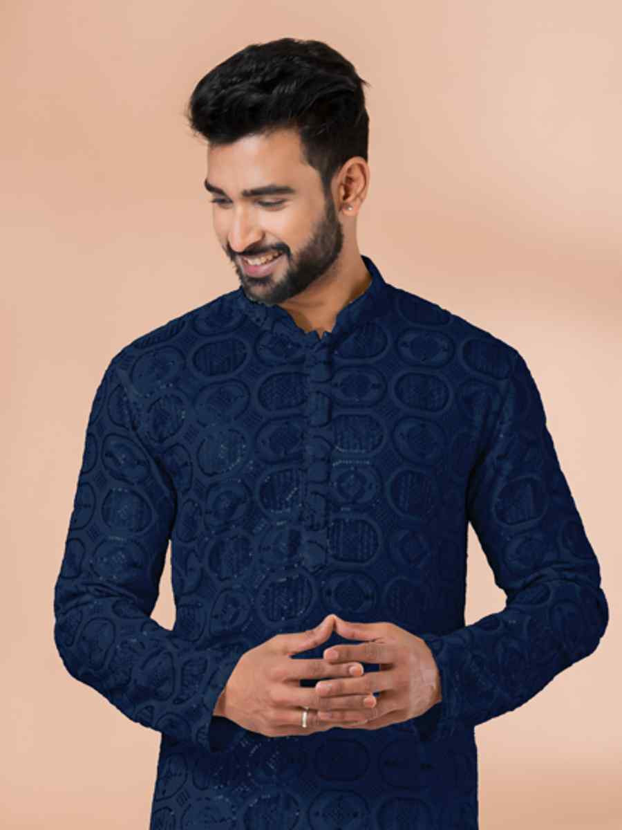 Black Georgette Embroidered Festival Wedding Kurta