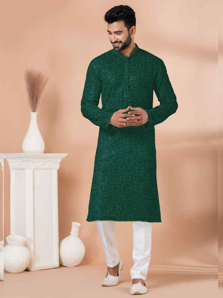 Black Georgette Embroidered Festival Wedding Kurta