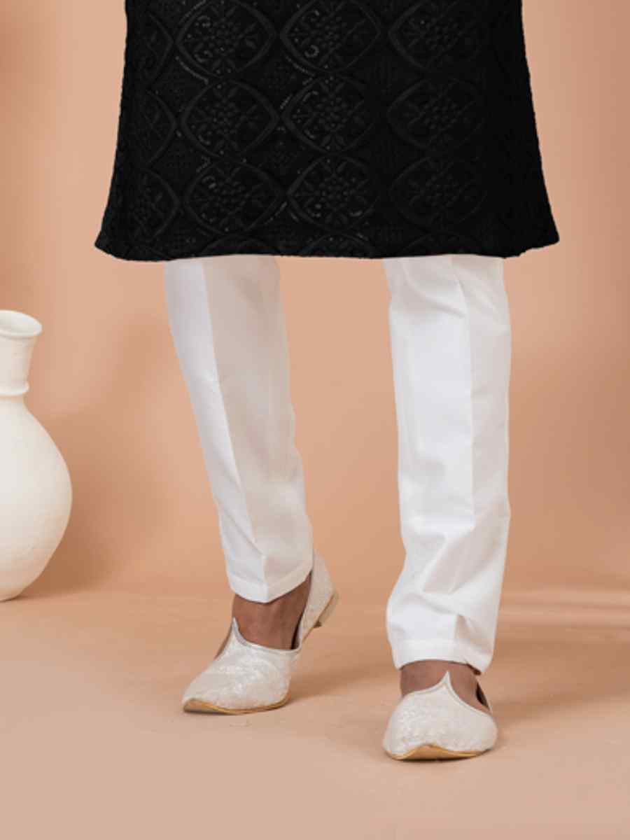 Black Georgette Embroidered Festival Wedding Kurta