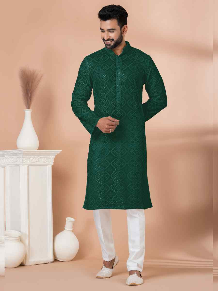 Black Georgette Embroidered Festival Wedding Kurta
