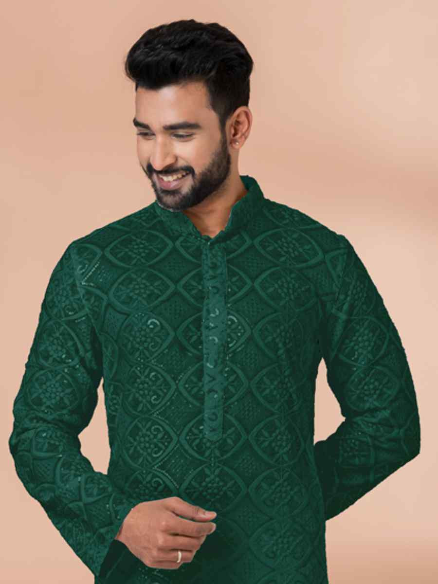 Black Georgette Embroidered Festival Wedding Kurta