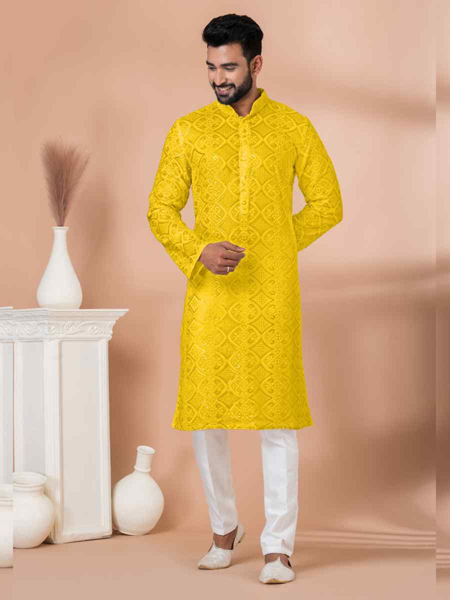 Black Georgette Embroidered Festival Wedding Kurta