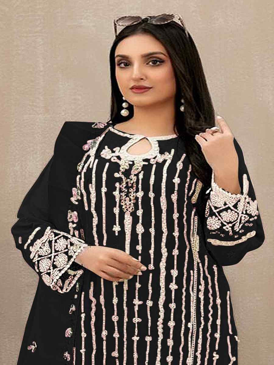 Black Georgette Embroidered Festival Wedding Pant Salwar Kameez