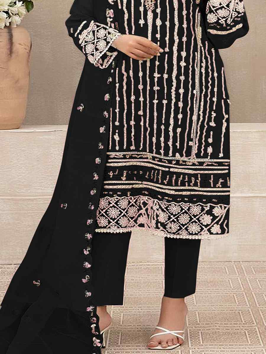 Black Georgette Embroidered Festival Wedding Pant Salwar Kameez