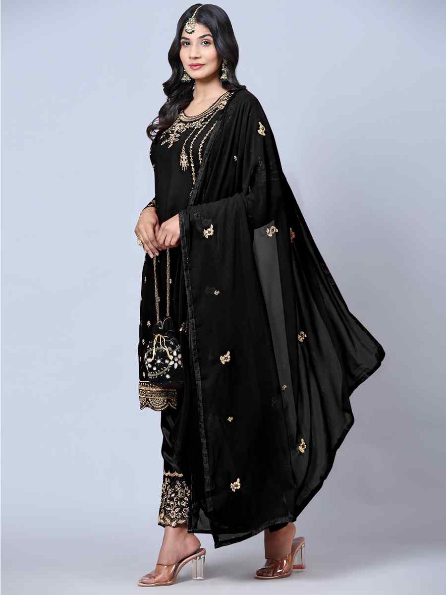 Black Georgette Embroidered Festival Wedding Pant Salwar Kameez