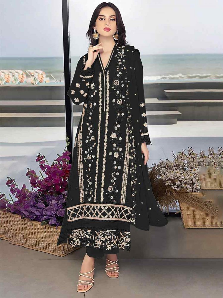 Black Georgette Embroidered Festival Wedding Pant Salwar Kameez