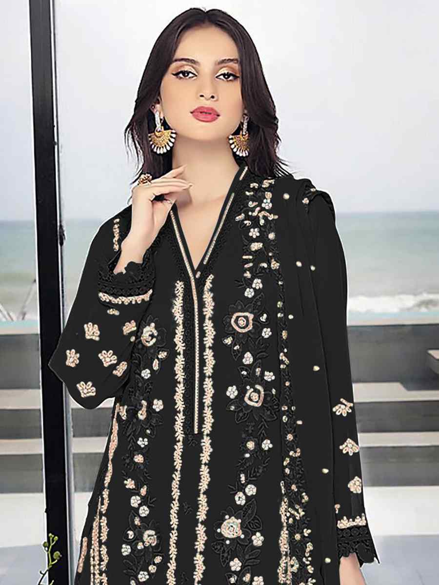 Black Georgette Embroidered Festival Wedding Pant Salwar Kameez