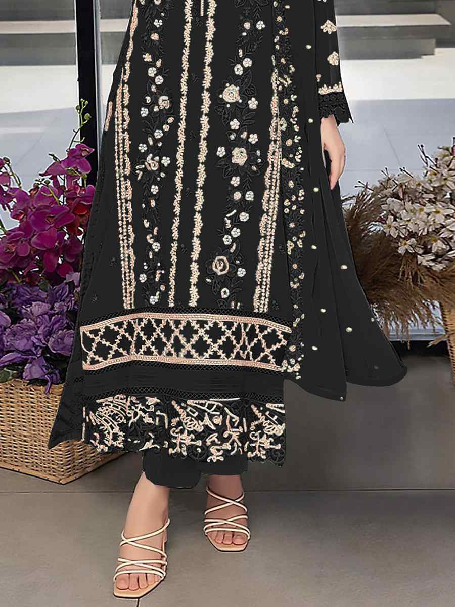 Black Georgette Embroidered Festival Wedding Pant Salwar Kameez