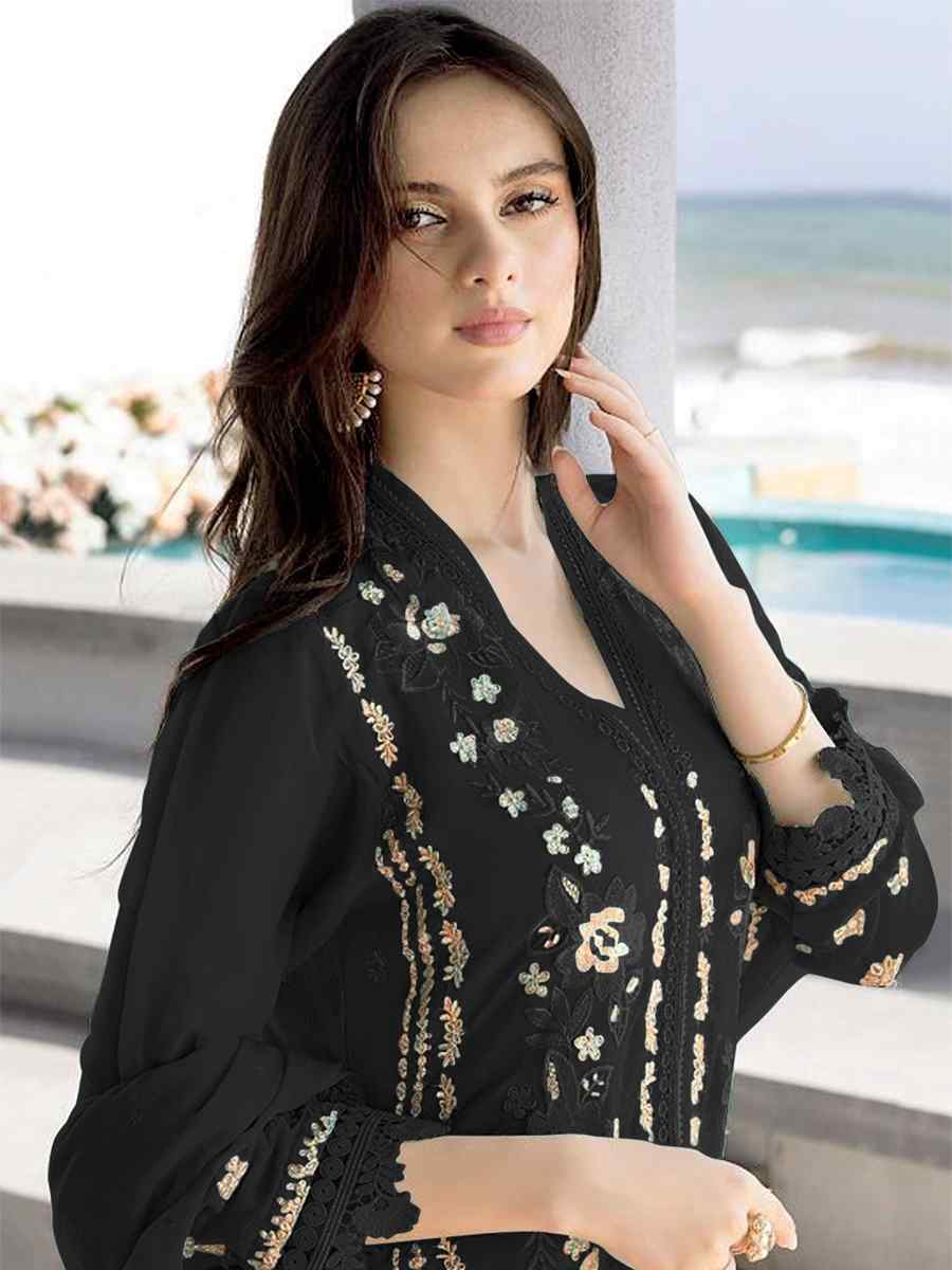 Black Georgette Embroidered Festival Wedding Pant Salwar Kameez