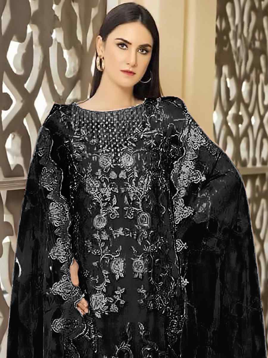 Black Georgette Embroidered Festival Wedding Pant Salwar Kameez
