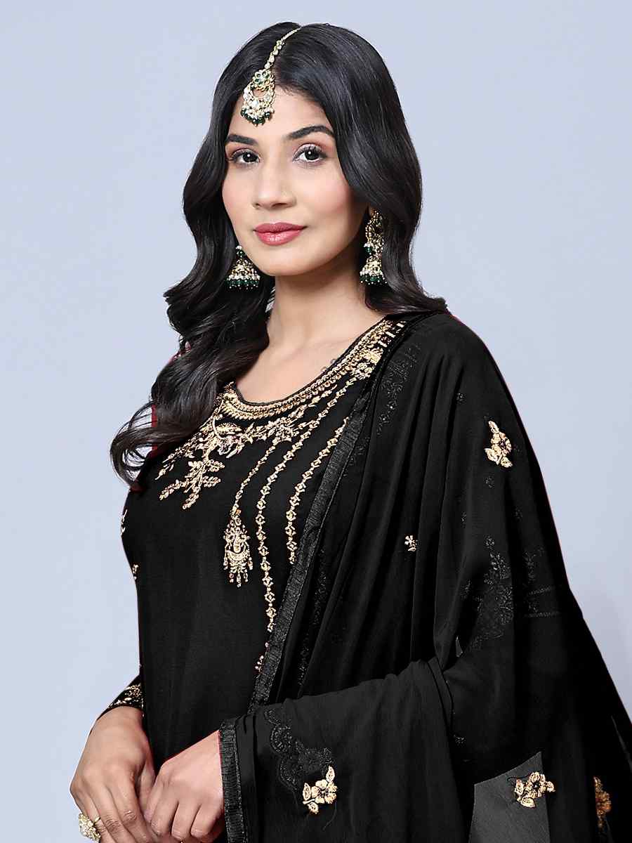 Black Georgette Embroidered Festival Wedding Pant Salwar Kameez