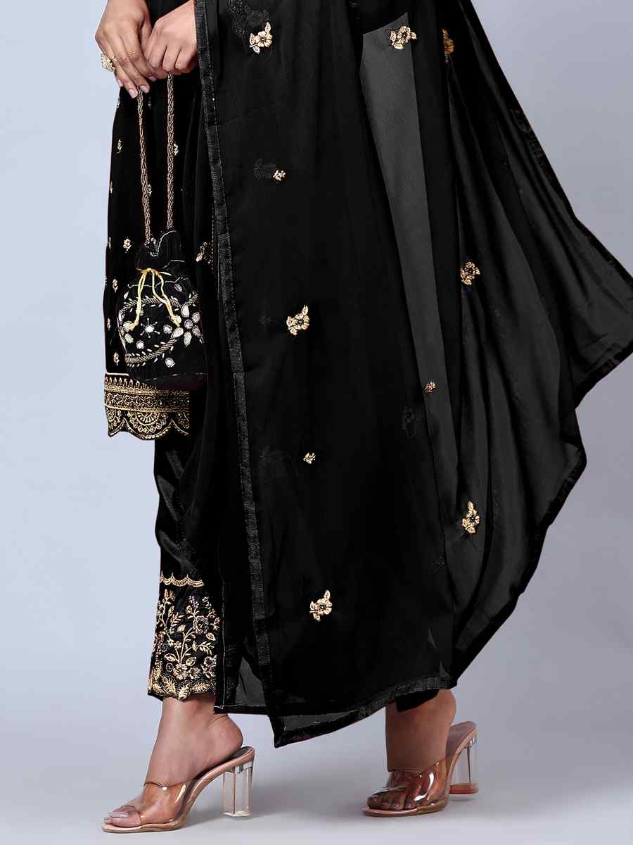 Black Georgette Embroidered Festival Wedding Pant Salwar Kameez