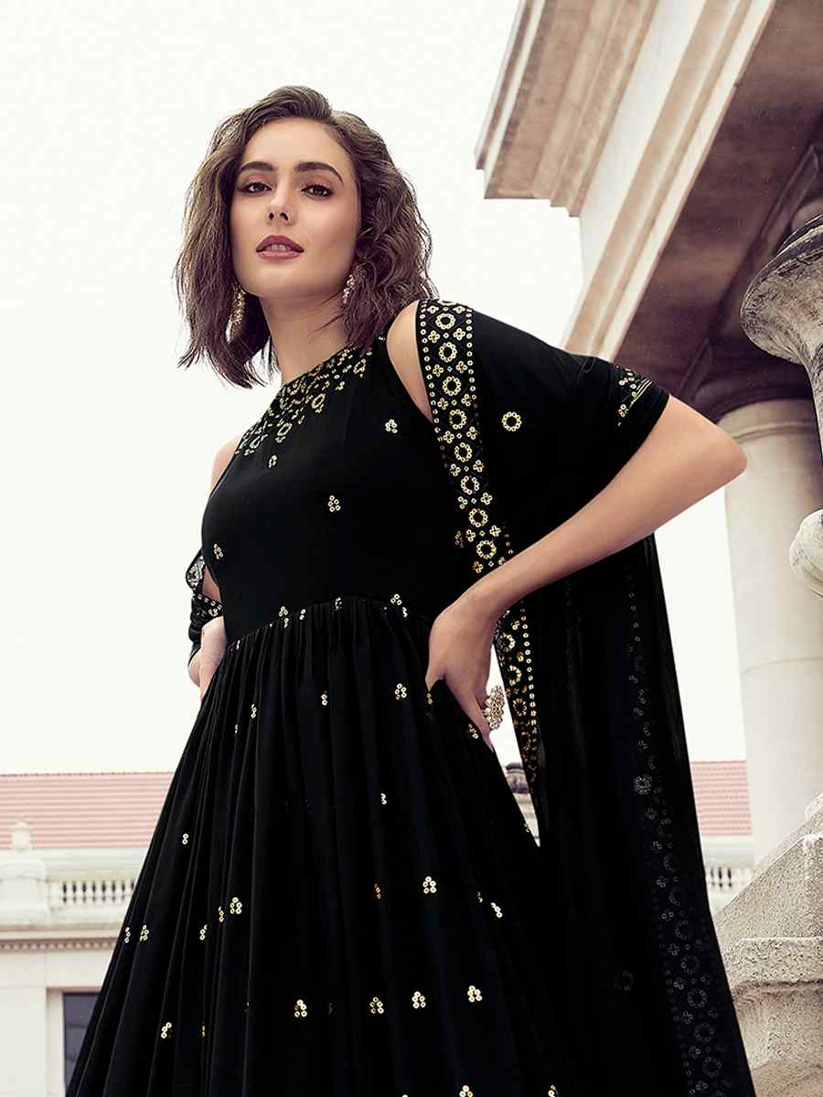 Black Georgette Embroidered Party Gown