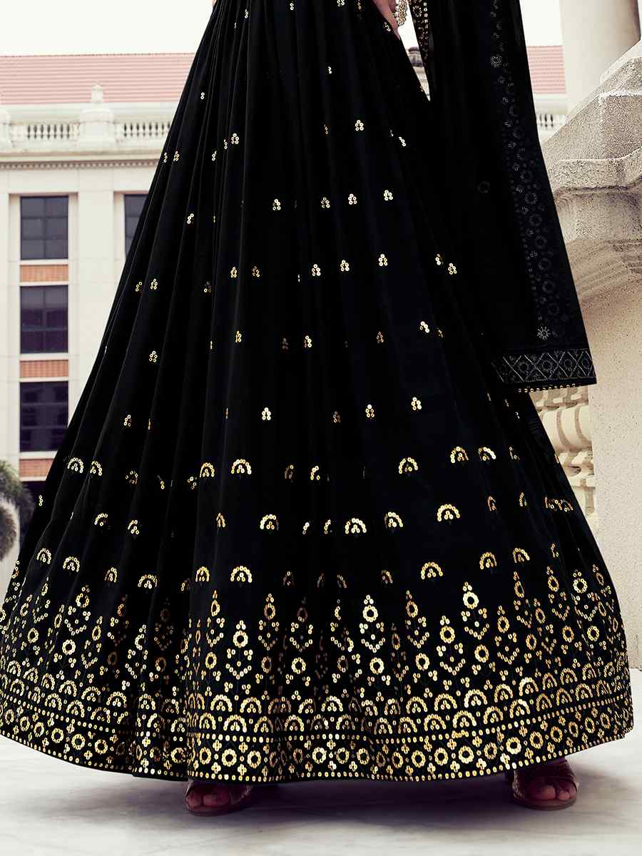 Black Georgette Embroidered Party Gown
