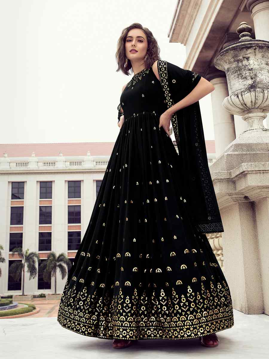 Black Georgette Embroidered Party Gown