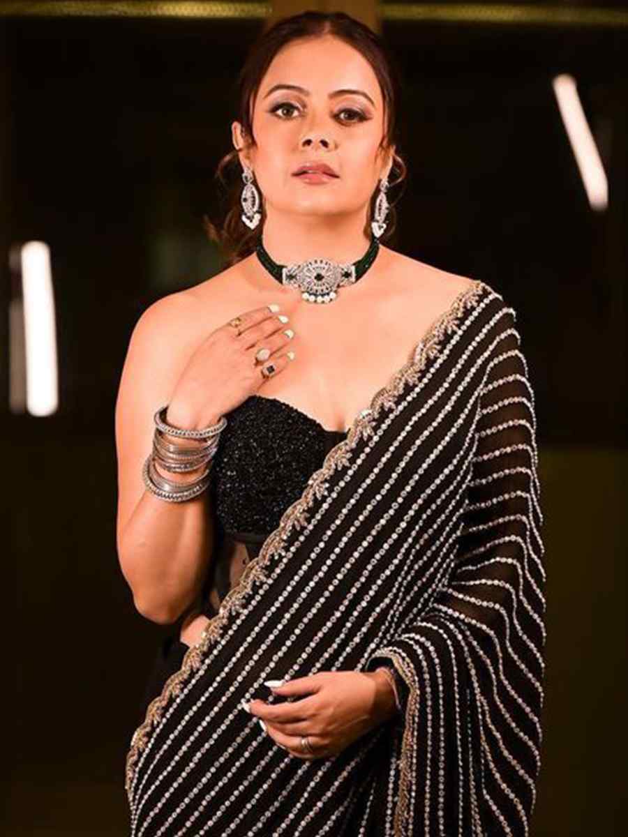 Black Georgette Embroidered Party Wedding Classic Style Saree