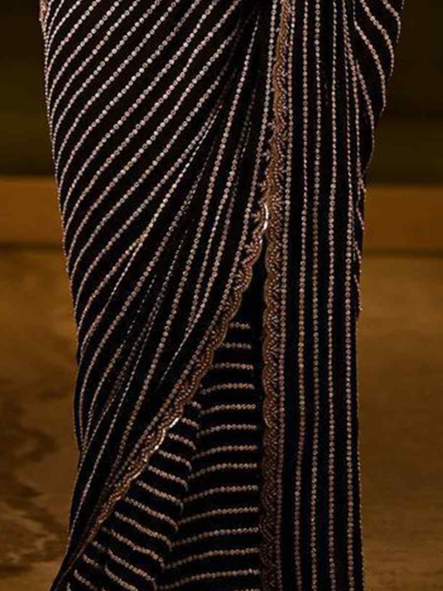 Black Georgette Embroidered Party Wedding Classic Style Saree