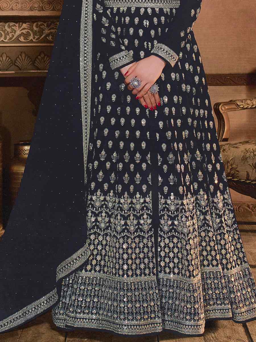 Black Georgette Embroidered Wedding Festival Anarkali Bollywood Style Salwar Kameez