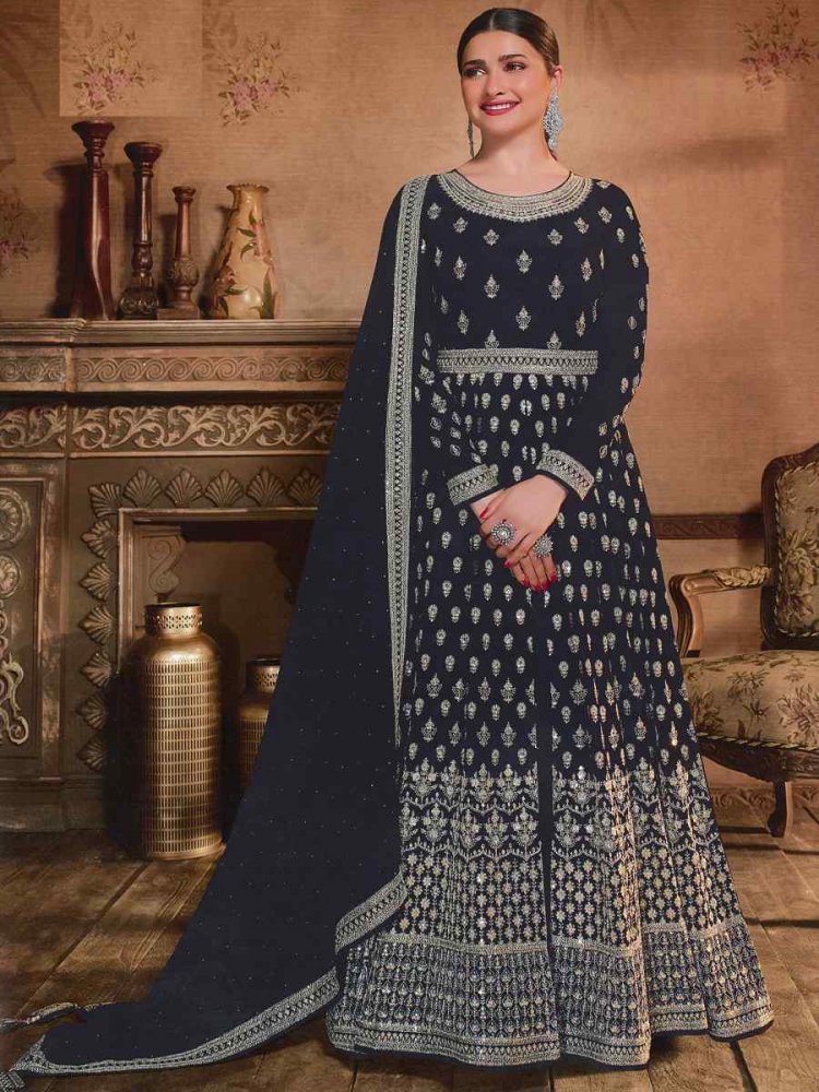 Black Georgette Embroidered Wedding Festival Anarkali Bollywood Style Salwar Kameez
