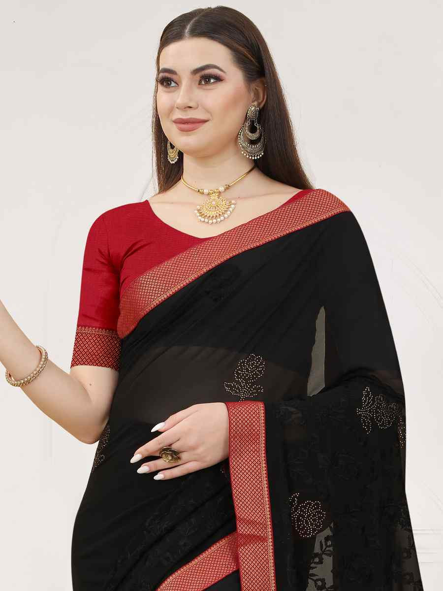 Black Georgette Embroidery Casual Reception Festival Wedding Fancy Heavy Border Saree