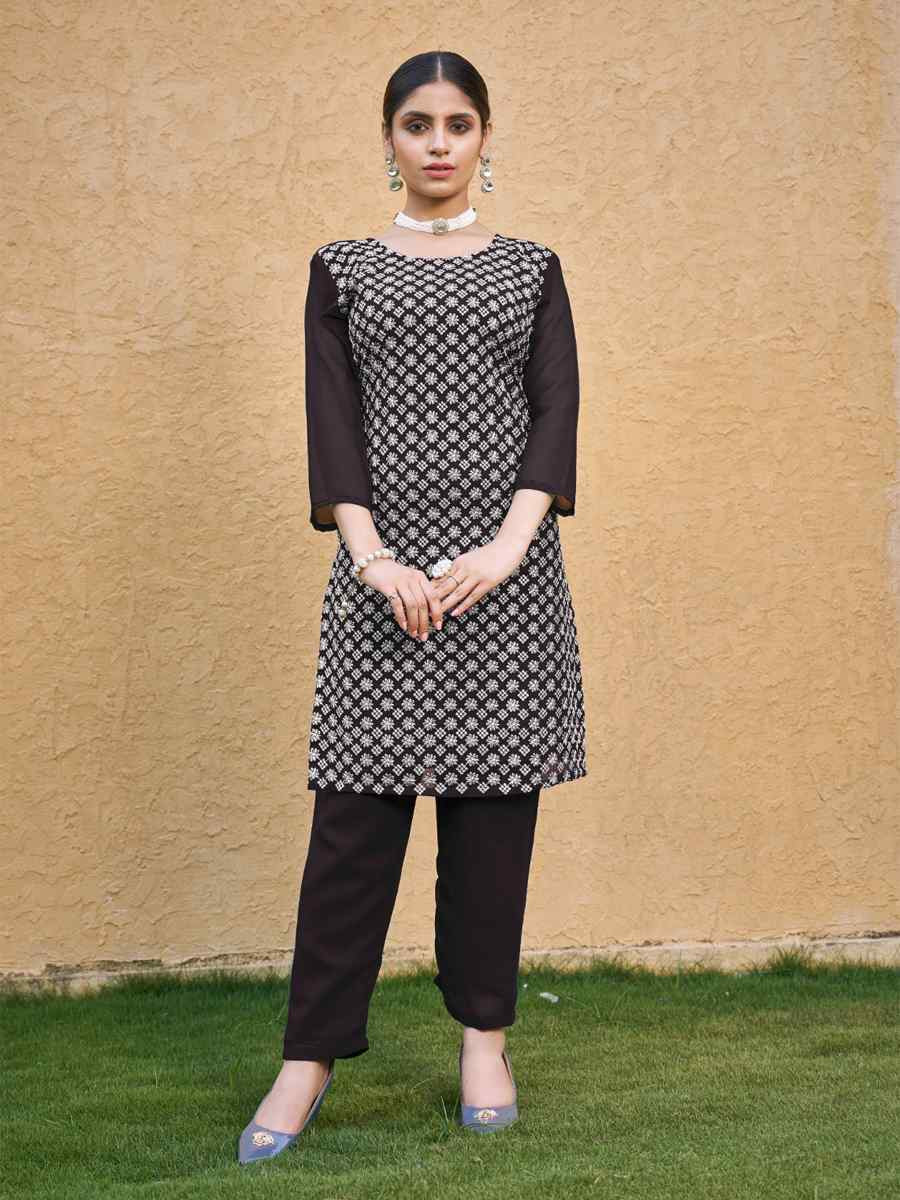 Black Georgette Embroidery Festival Casual Kurti