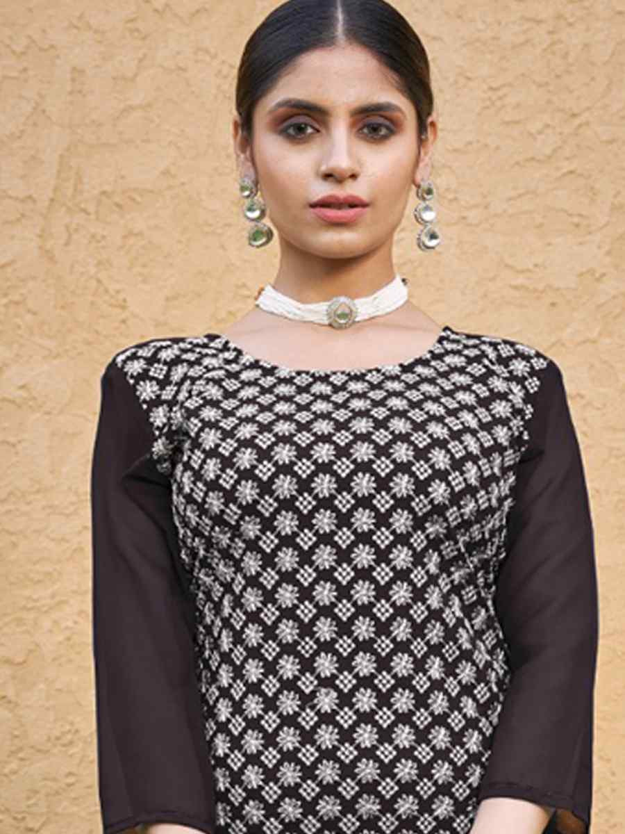 Black Georgette Embroidery Festival Casual Kurti