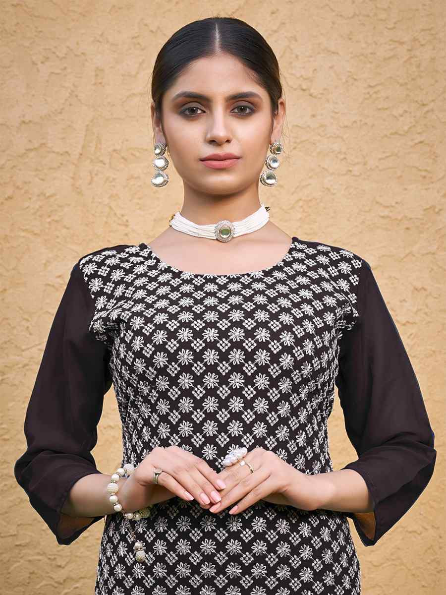 Black Georgette Embroidery Festival Casual Kurti