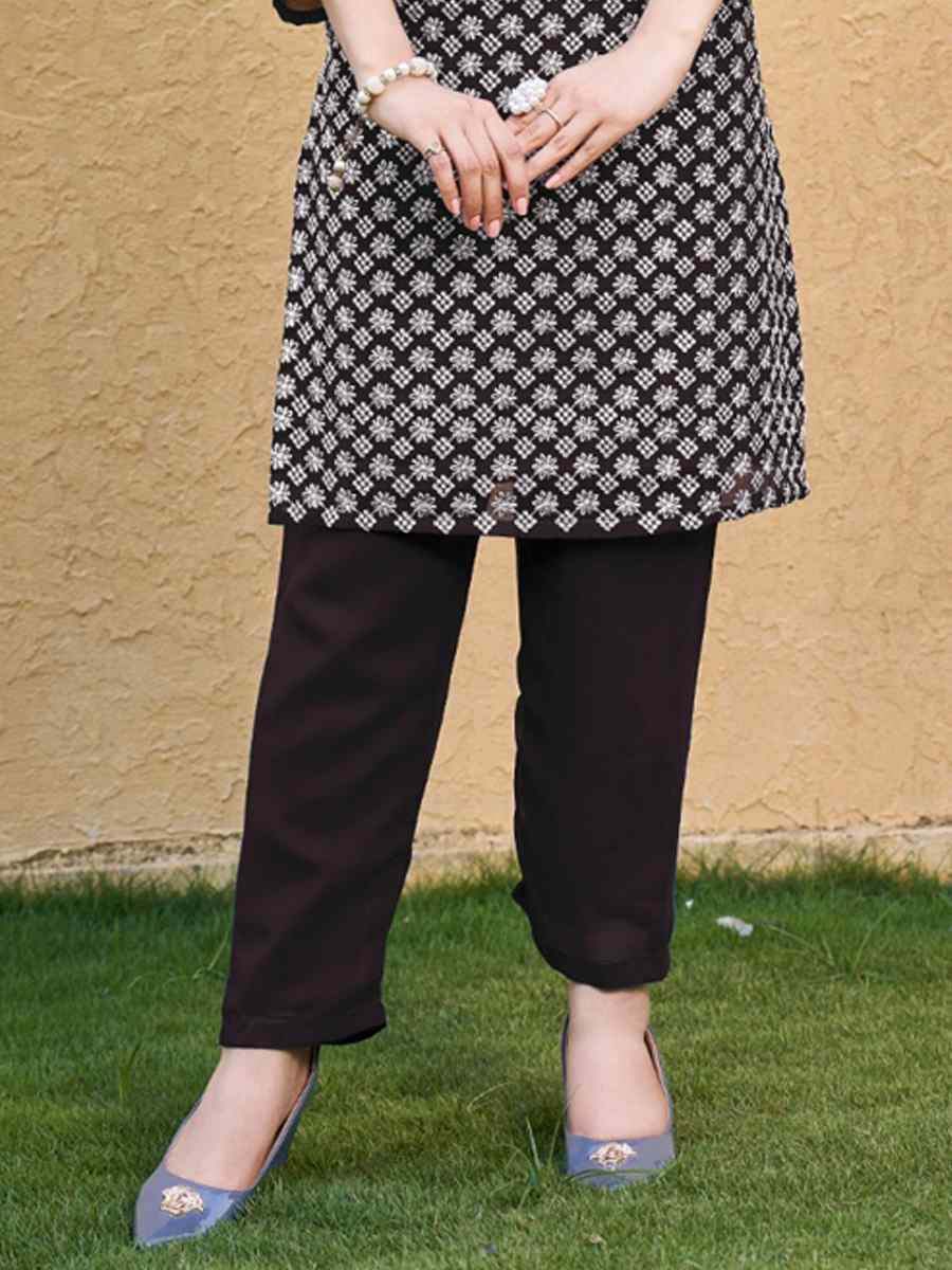 Black Georgette Embroidery Festival Casual Kurti