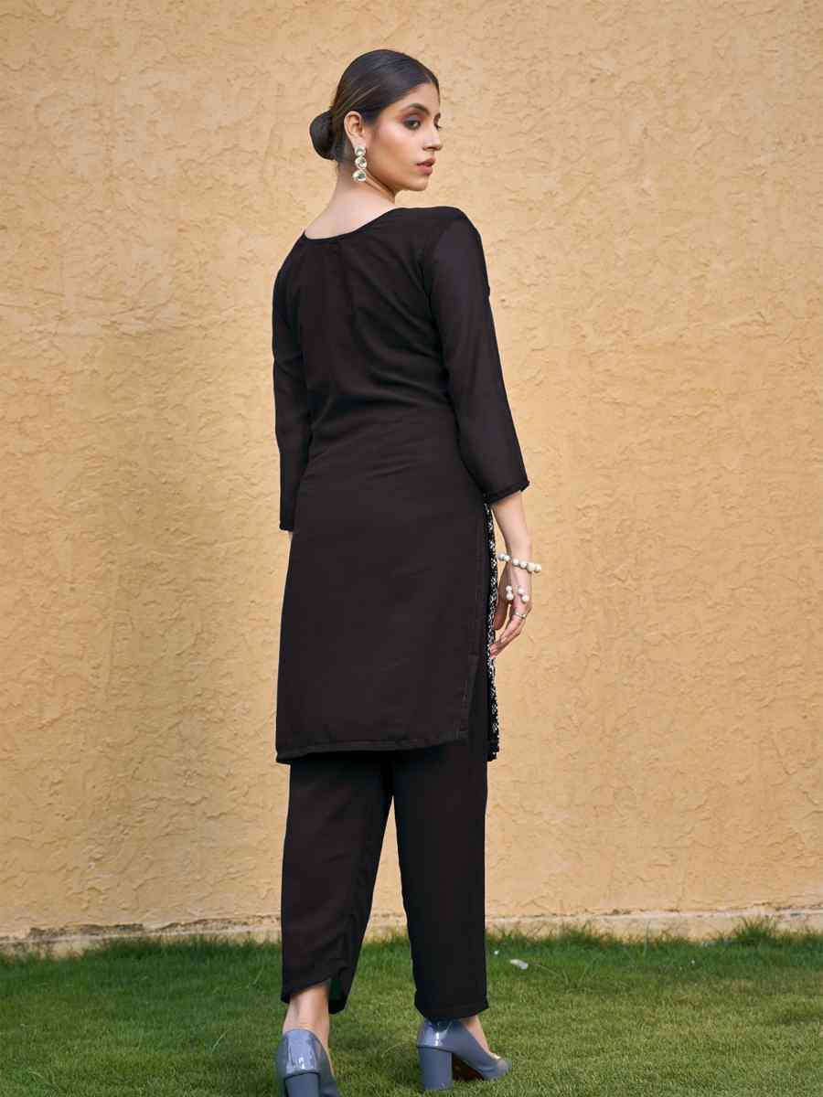 Black Georgette Embroidery Festival Casual Kurti